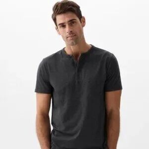 GAP Factory Everyday Soft Henley T-Shirt, Black Moonless Night, Large, NWT